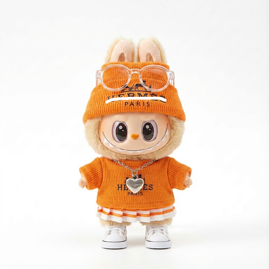 Orange Fashion Outfit for labubu Baby Clothes First, Second, Third Generation17cm Macaron Pendant