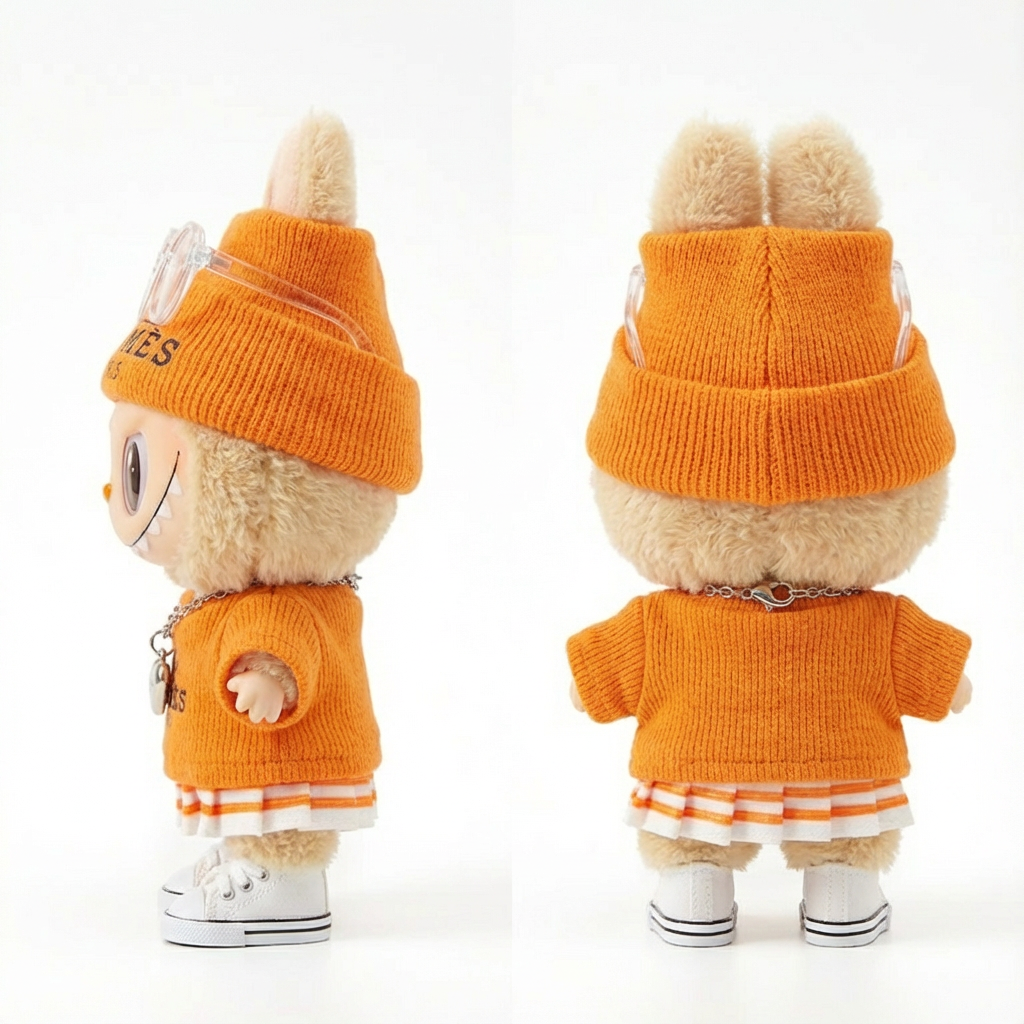 Orange Fashion Outfit for labubu Baby Clothes First, Second, Third Generation17cm Macaron Pendant