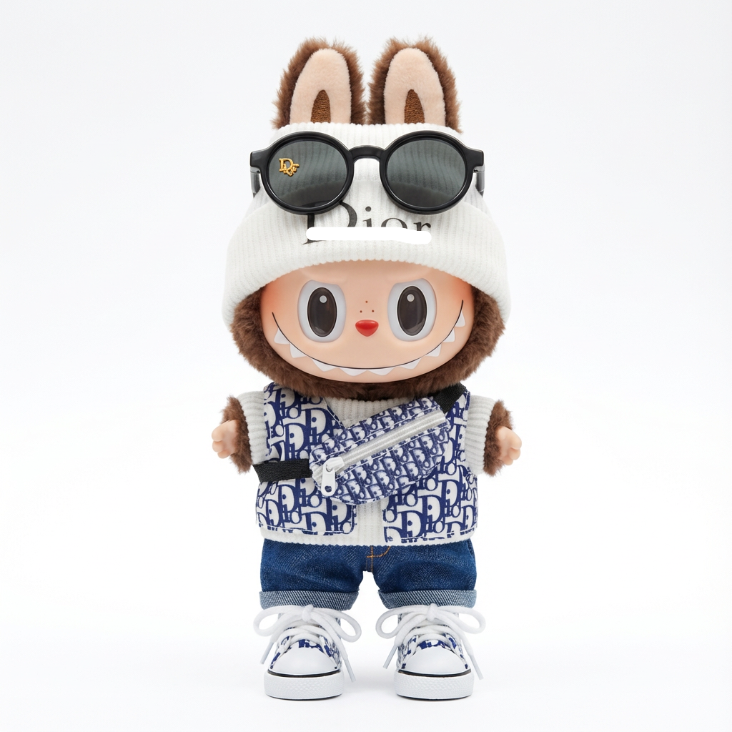 Blue Fashion Outfit for labubu Baby Clothes First, Second, Third Generation17cm Macaron Pendant