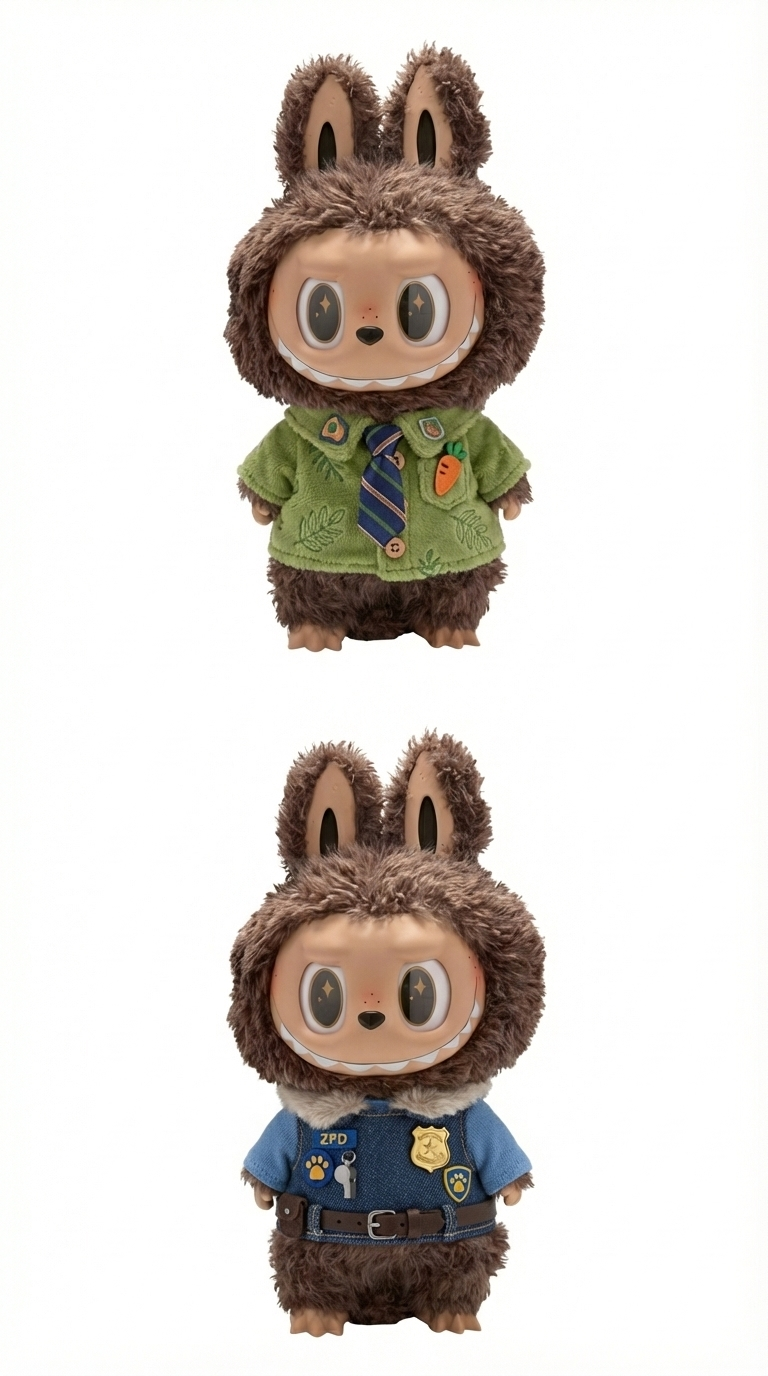 Z-City Police & Fox Casual Outfit for Pop Mart The Monsters | Movie Inspired Doll Clothes for Labubu | Eco-Friendly Original Design (Doll Not Included)