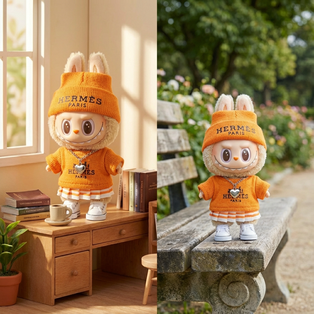 Orange Fashion Outfit for labubu Baby Clothes First, Second, Third Generation17cm Macaron Pendant