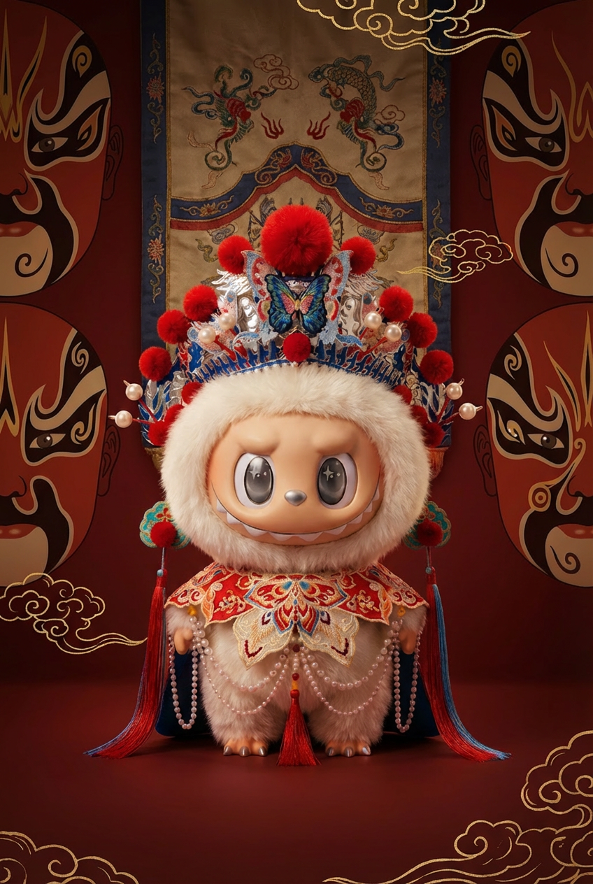 For 58cm Labubu Clothes Zimomo Big Leader Big Angel- Chinese Opera Costume Theme, Original Embroidery Design, Eco-Friendly Material, Cost-Effective Doll Outfit